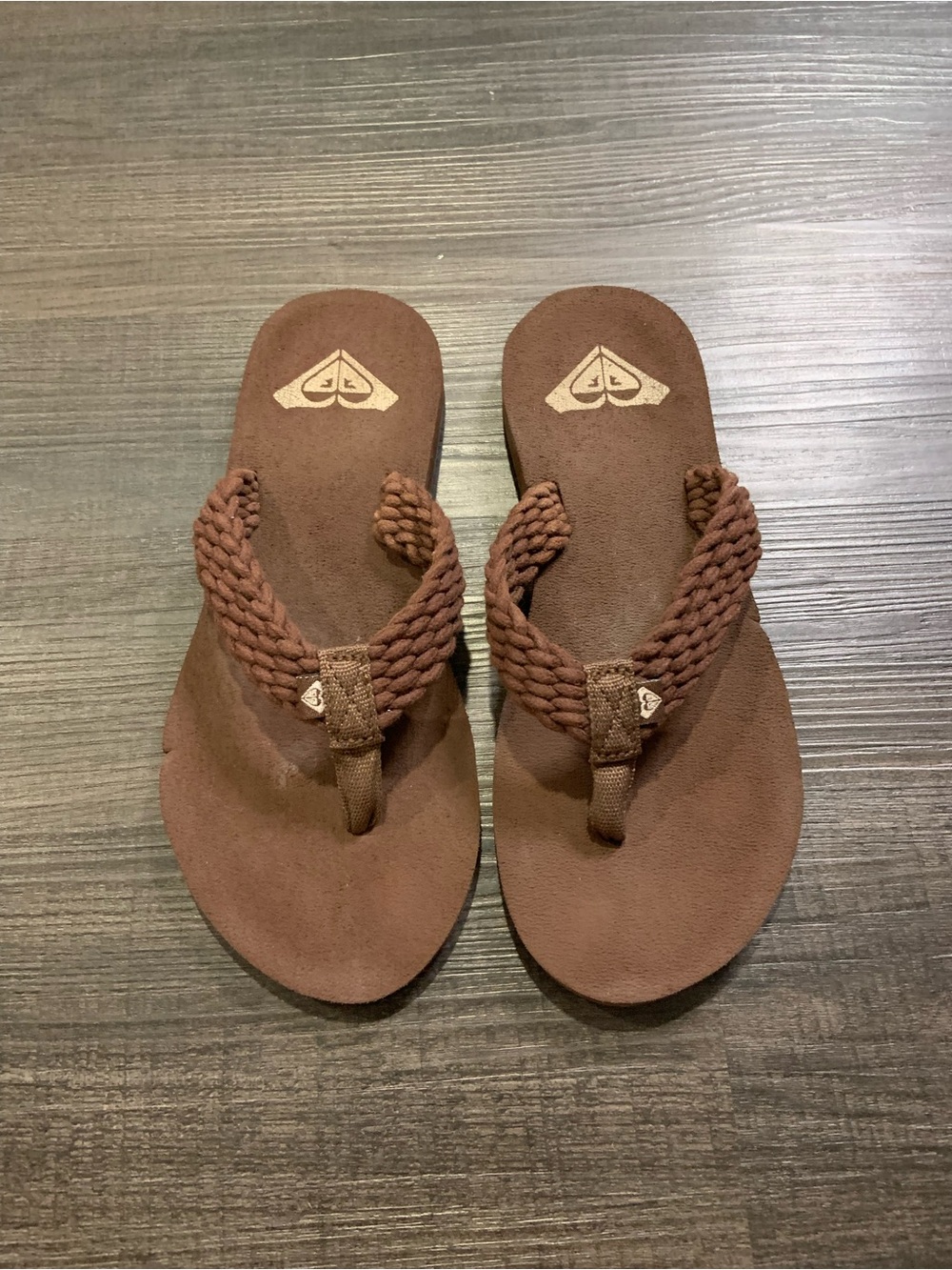 Roxy Brown Braided Suede-Effect Flip Flops